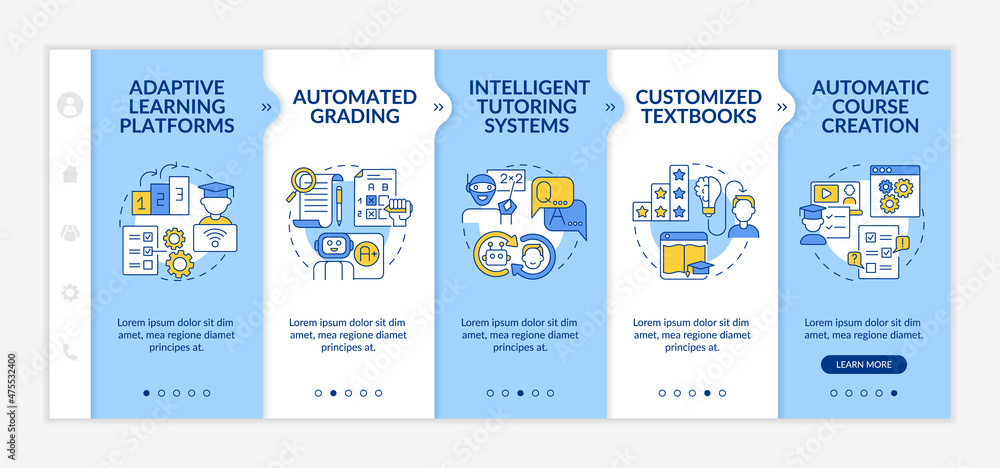 Poster automation of education blue and white onboarding template. e learning. responsive mobile website wi