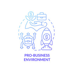 Pro-business environment blue gradient concept icon. Provide entrepreneurs protection, comfort abstract idea thin line illustration. Isolated outline drawing. Roboto-Medium, Myriad Pro-Bold fonts used