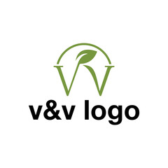 v double leaf shape icon business logo design