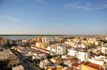 Obraz premium Sanlucar de Barrameda with the Guadalquivir River and the Donana National Park in the background, Cadiz province, Spain.