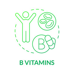 Obraz premium B vitamins green gradient concept icon. Supplements for wellness and fitness abstract idea thin line illustration. Isolated outline drawing. Roboto-Medium, Myriad Pro-Bold fonts used
