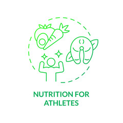 Nutrition for athletes green gradient concept icon. Foods for active lifestyle abstract idea thin line illustration. Isolated outline drawing. Roboto-Medium, Myriad Pro-Bold fonts used