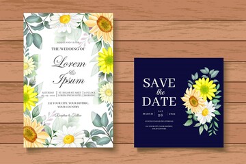 Watercolor Floral Wedding Invitation Card Template Set