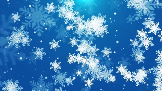 Winter snowflakes and ice crystals fall on the Christmas stage background