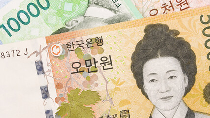korean currency bill. there is 1000, 10000, 5000, 50000