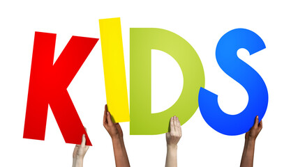 Kids - human hands holding colorful letters