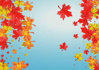 Autumnal Foliage Background Blue Vector. Plant Realistic Template. Ocher Abstract Floral. Celebrate Leaf Texture.