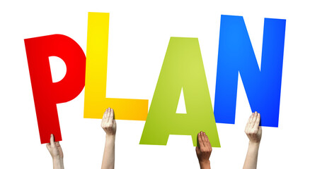 Plan - human hands holding colorful letters