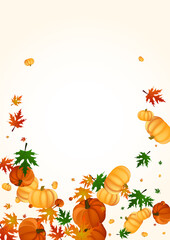 Yellow Rowan Background Light Vector. Colorful Pumpkins Illustration. Green Pumpkin Cute Template. Vegetable Oak. Wreath Frame.
