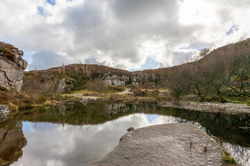 The abandoned and flooded 19th century Haytor Quarries, in production between 1820 and 1850, Haytor Down, Dartmoor,  Devon, UK