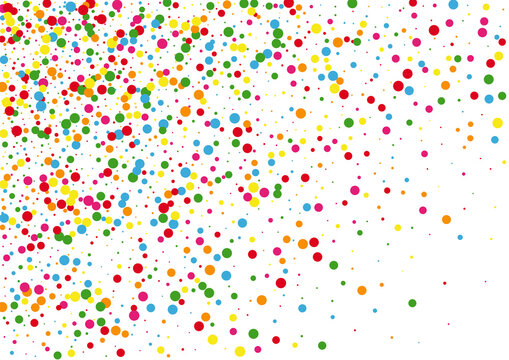 Blue Dot Color Texture. Circle Bold Background. Yellow Colorful Confetti. Multicolored Border Round Illustration. © Vlada Balabushka