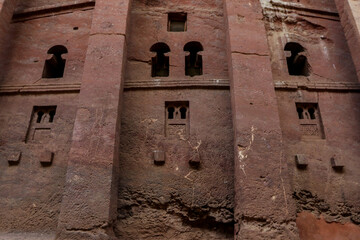 Lalibela, Ethiopia - August 20, 2020: Outside view to the Ancient African Churches 