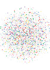 Blue Confetti Cover Background. Dot Fun Texture. Multicolored Square Round. Orange Element Circle Illustration.