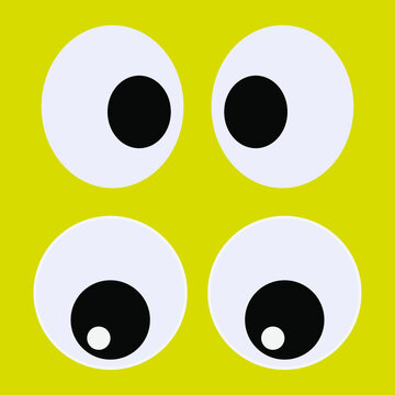 Wobbly eyes flat style design vector illustration isolated on white background. Funny, googly plastic toy eyeballs for dolls and jokes.