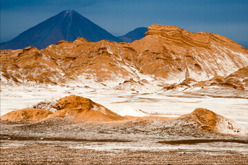 Volcanoes and salt in the desert of Atacama, Chile