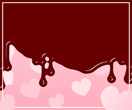 バレンタイン用バナー、垂れるチョコレートとピンクハートの背景 300x250