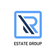 r shape in rectangle estate logo design