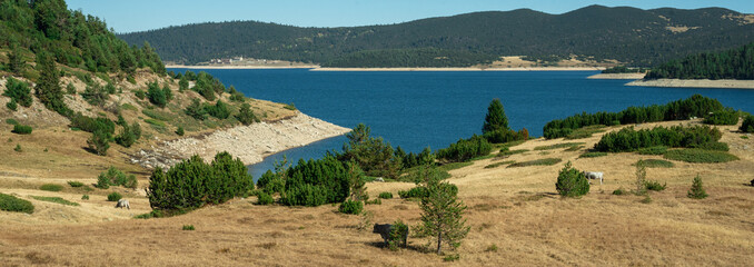 Amazing Aerial view of Belmeken Dam, Rila mountain, Bulgaria