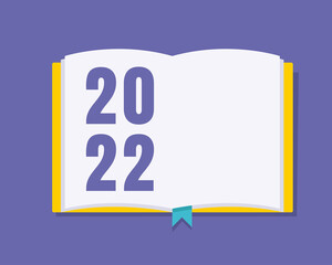 New year resolution 2022 concept.  Book with number 2022 and white blank page for list your goals in next year.