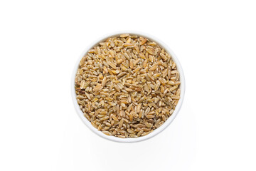 Freekeh in a bowl isolation from above