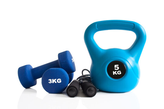 Fitness equipment on white background