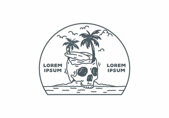 Skull head surfing line art illustration