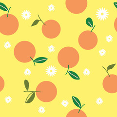 orange, lemon cute style vector seamless pattern. fruit juice cartoon on yellow background. summer colorful elements decorative cute. graphic of hand-drawn illustration for print, wallpaper, textile.
