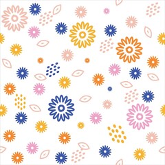 Fototapeta na wymiar floral pattern colorful design white background. Seamless vector cute botanical graphic. lovely blooming flowers. ornament print. Design for carpet, clothing, wrapping, fabric, fashion. illustration 