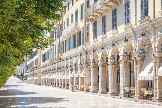 Spianada and Venetian buildings in Kerkyra or Corfu Town in the Island of Corfu Ionian Islands Greece, Europe