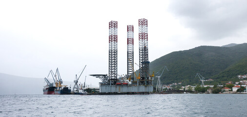 Oil platform in the port for technical inspection and repairing, technical support. Oil and Gas...