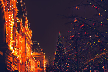 Decoration of New Year and Christmas holidays on Red Square in Moscow, Russia. Winter nigth...