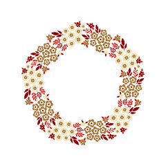 Hand-drawn wreath with white background. Wreath with red and beige. Cute and childish design for fabric, textile, wallpaper, bedding, swaddles or gender-neutral apparel.