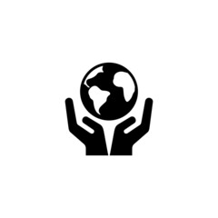 Hand holding earth globe simple flat icon vector