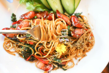 spaghetti or spicy spaghetti, pasta or spicy pasta