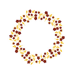 Hand-drawn wreath with white background. Wreath with brown and yellow. Cute and childish design for fabric, textile, wallpaper, bedding, swaddles or gender-neutral apparel.