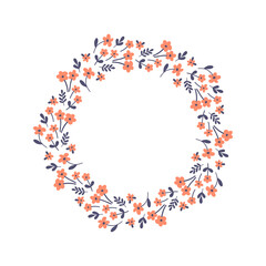 Hand-drawn wreath with white background. Wreath with pink flowers. Cute and childish design for fabric, textile, wallpaper, bedding, swaddles or gender-neutral apparel.