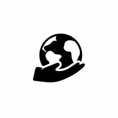 Hand holding earth globe simple flat icon vector