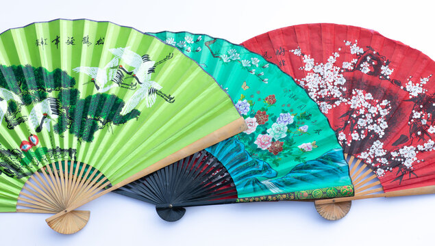 Chinese Paper Fan Isolated On White Background