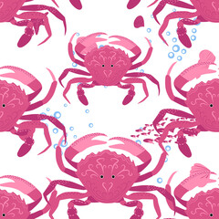 Crab marine life, fish, animals bright seamless patterns. sea travel, snorkeling with animals, tropical fish.