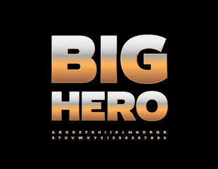 Vector Gold Emblem Big Hero. Modern Metallic Font. Chic Glossy  Alphabet Letters and Numbers set