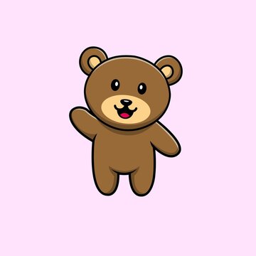 Cute Bear Waving Hand Cartoon Vector Icon Illustration. Animal Icon Concept Isolated Premium Vector. Flat Cartoon Style