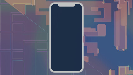 Smartphone Display Benutzerinterface ~ Smartphone mit Leerraum. abstrakter Hintergrund mit geometrischem, bunten Hintergrund