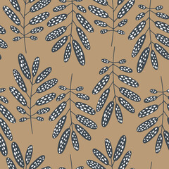 Hand drawn vector seamless pattern with Nordic plants in minimalistic scandinavian style