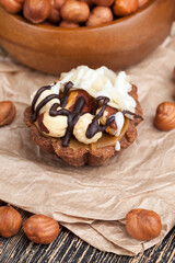 chocolate cake with nougat and roasted hazelnuts
