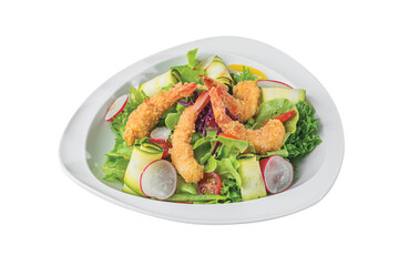 Fried shrimps tempura and fresh salad