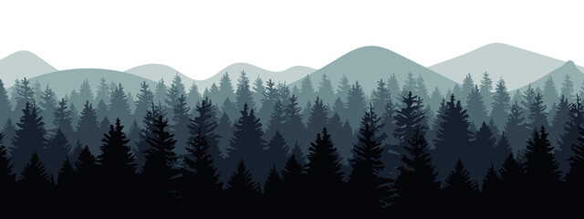 Vector Illustration Pine Landscape Mountain Nature Forest Background Pine Tree Vector