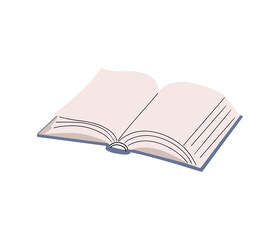 Hand drawn opened book or textbook, blank pages, in simple flat doodle style, isolated vector illustration