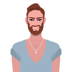 Portrait of a young red-haired guy with a beard. Flat vector graphics.
