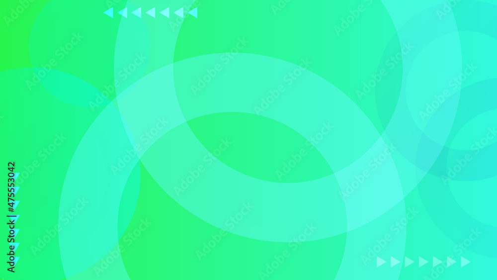 Poster abstract gradient green background with circular shapes and arrows. vector stock illustration.