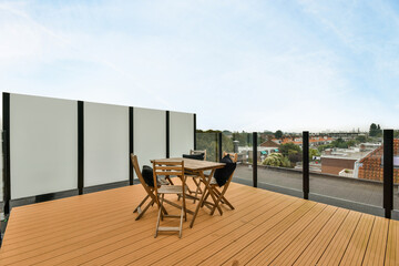 Modern terrace with wooden table